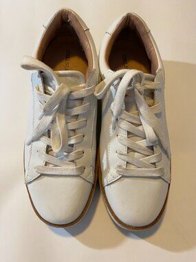 Chelsea & Violet White Leather Platform Tennis Shoes with Tan Leather Trim